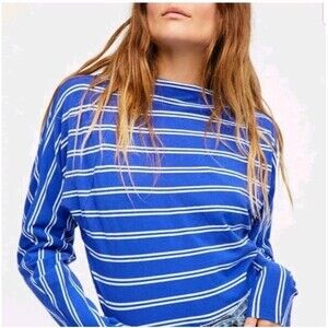Free People Ardmore Womens XS Blue Nautical Stripe Keyhole Tie Long Sleeve Top